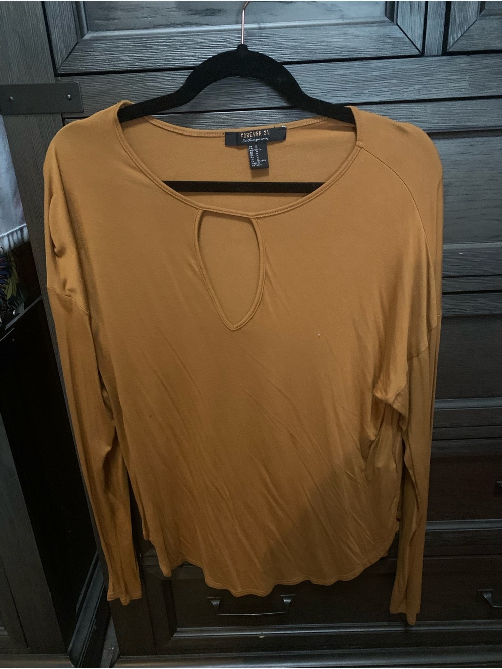 Forever21 Mustard Long Sleeve Key Hole Blouse